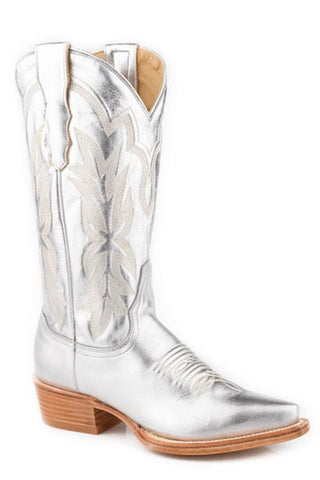 Stetson Womens Jolene Silver Leather Cowboy Boots