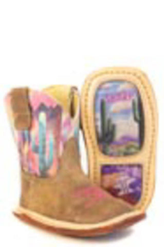 Tin Haul Infant Girls Born To Be Sharp Cactita Pink/Tan Leather Cowboy Boots