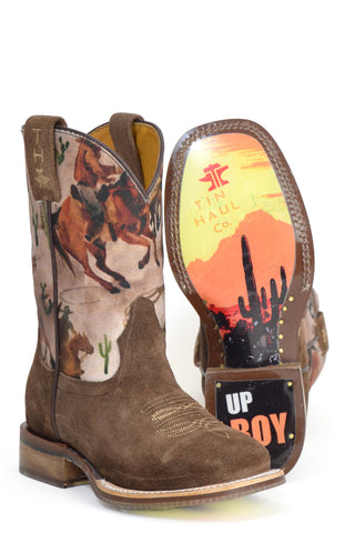 Tin Haul Boys Cowboy Rider Brown Leather Cowboy Boots