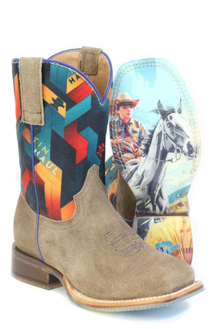 Tin Haul Kids Unisex Color Me Cool Tan/Multi Leather Cowboy Boots