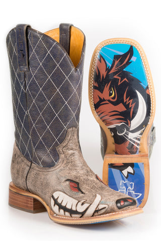 Tin Haul Mens Brown/Blue Leather Not Boaring Cowboy Boots