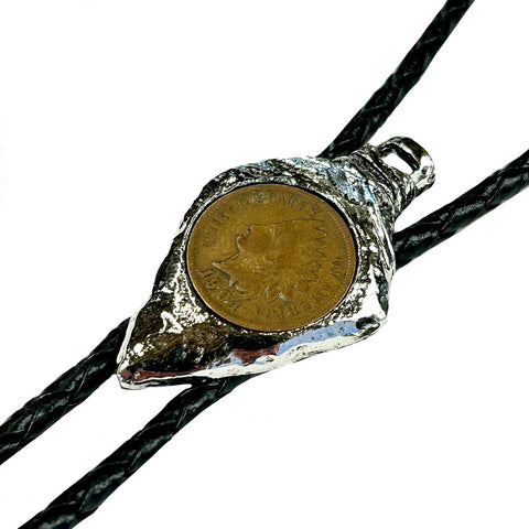 Rockmount Unisex Arrowhead Genuine Buffalo Nickel Silver Leather Bolo Tie