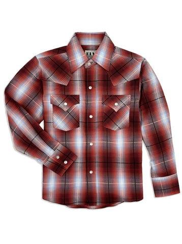 Ely and Walker Kids Boys Textured Plaid Western Burgundy Poly/Cotton L/S Shirt