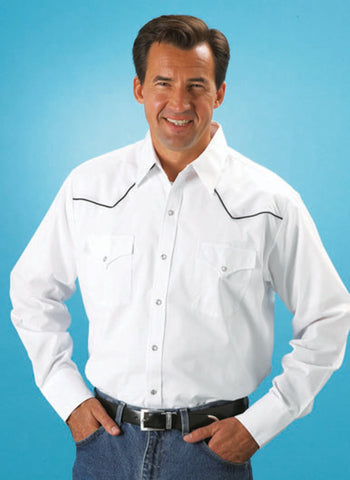 Ely & Walker Mens Solid White Western Shirt L/S Poly/Cotton Tall 2XLT