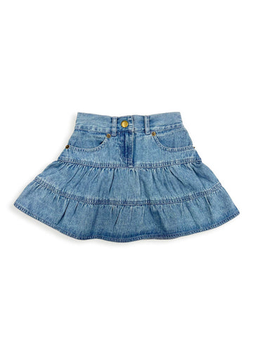 Ely and Walker Kids Girls Tiered Zipper Fly Denim 100% Cotton Skirt
