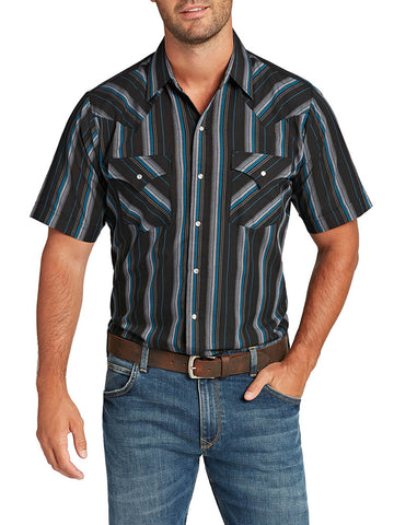 Ely and Walker Mens Stripe Western Snap Black Poly/Cotton S/S Shirt