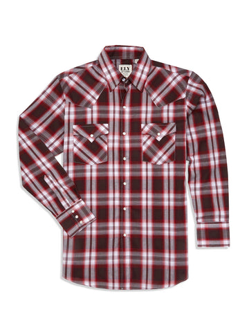 Ely and Walker Mens Plaid Western Snap Wine Poly/Cotton L/S Shirt
