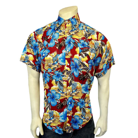 Rockmount Mens Hawaiian Print Western Red 100% Rayon S/S Shirt