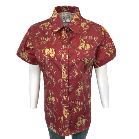 Rockmount Womens Vintage Bronc Print Red 100% Cotton S/S Shirt