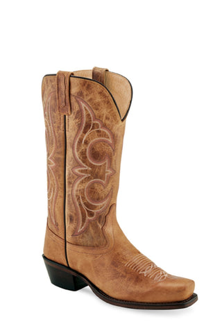 Old West Tan Womens Leather 12in Cowboy Boots 5M