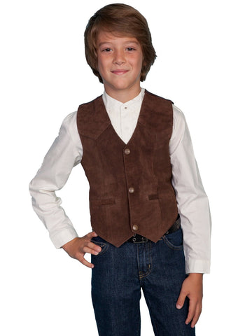 Scully Leather Kids Boys Expresso Boar Suede Western Vest M