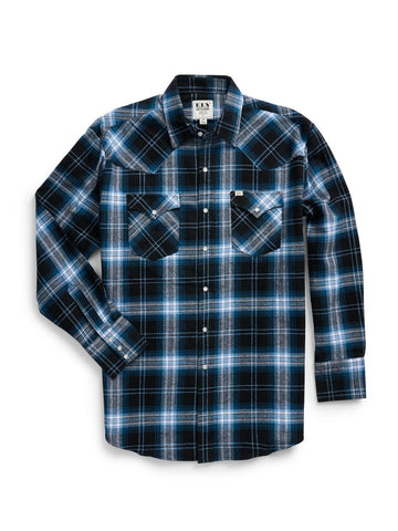 Ely and Walker Mens Western Brawny Flannel Black/Blue 100% Cotton L/S Shirt
