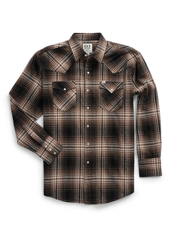 Ely and Walker Mens Western Brawny Flannel Brown/Tan 100% Cotton L/S Shirt