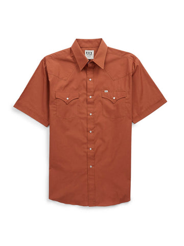 Ely and Walker Mens Western Solid Rust Poly/Cotton S/S Shirt