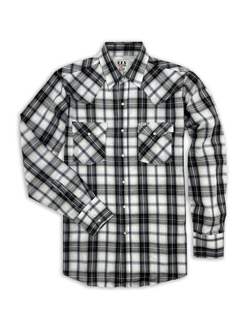 Ely and Walker Mens Pro Vented Plaid Black/White Poly/Cotton L/S Shirt