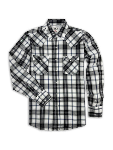 Ely and Walker Mens Pro Vented Plaid Black/White Poly/Cotton L/S Shirt