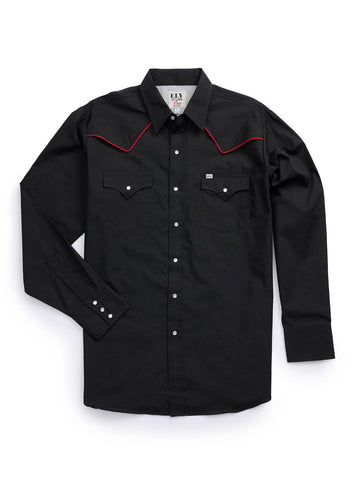 Ely and Walker Mens Pro Western Vented Piping Black Poly/Cotton L/S Shirt