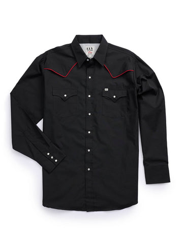 Ely and Walker Mens Pro Western Vented Piping Black Poly/Cotton L/S Shirt