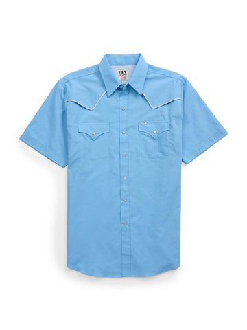 Ely and Walker Mens Pro Western Vented Piping Light Blue Poly/Cotton S/S Shirt