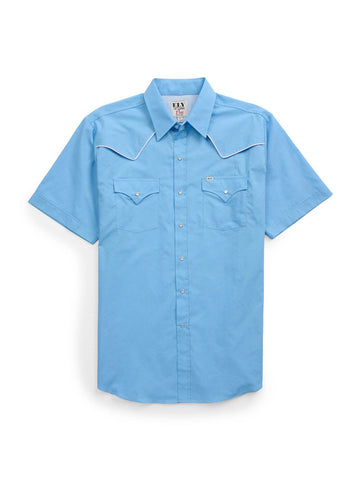 Ely and Walker Mens Pro Western Vented Piping Light Blue Poly/Cotton S/S Shirt