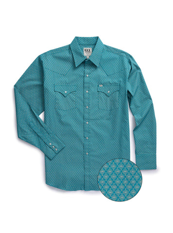 Ely and Walker Mens Western Medallion Print Teal 100% Cotton L/S Shirt