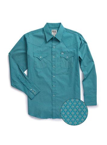 Ely and Walker Mens Western Medallion Print Teal 100% Cotton L/S Shirt