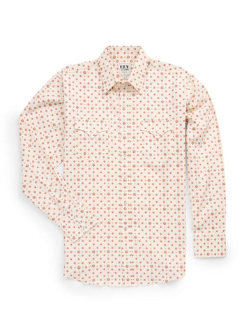 Ely and Walker Mens Western Retro Star Ecru 100% Cotton L/S Shirt