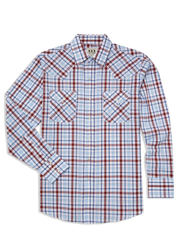 Ely and Walker Mens Heritage Plaid Western White Poly/Cotton L/S Shirt