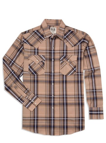 Ely and Walker Mens Textured Plaid Western Khaki Poly/Cotton L/S Shirt