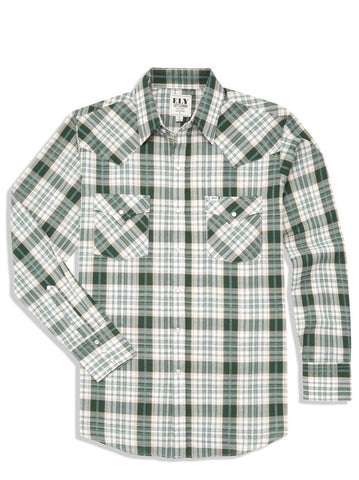 Ely and Walker Mens Textured Aztec Plaid Hunter Green Poly/Cotton L/S Shirt