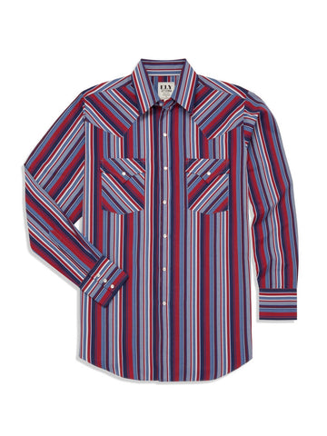 Ely and Walker Mens Texture Stripe Western Midnight Poly/Cotton L/S Shirt