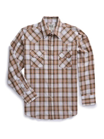 Ely and Walker Mens Textured Plaid Western Khaki Poly/Cotton L/S Shirt