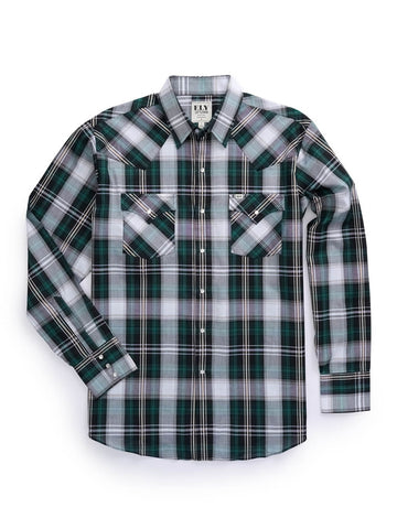 Ely and Walker Mens Textured Plaid Western Green Poly/Cotton L/S Shirt