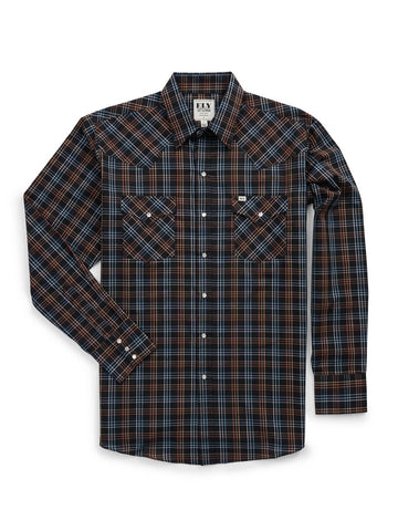 Ely and Walker Mens Western Textured Plaid Black Poly/Cotton L/S Shirt