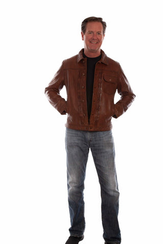 Scully Mens Classic Western Brown Leather Leather Jacket