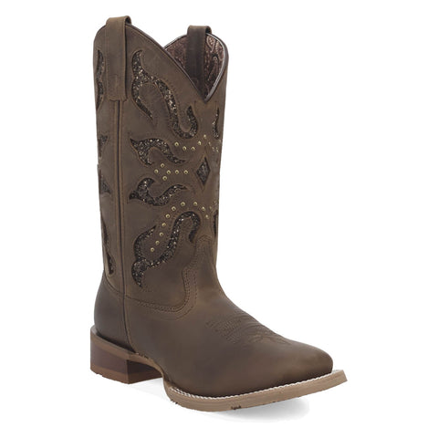 Laredo Womens Lonestar Lace Brown Leather 11in Cowboy Boots