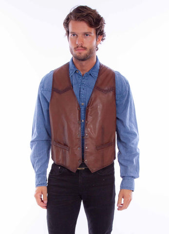 Scully Mens Distressed Yoke Brown Leather Leather Vest