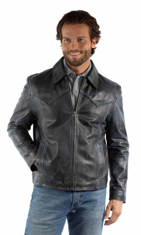 Scully Mens Vintage Distressed Rugged Navy Leather Leather Jacket M