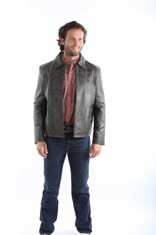 Scully Mens Vintage Distressed Rugged Brown Leather Leather Jacket L