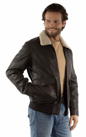 Scully Mens Distressed Bomber Black Leather Leather Jacket