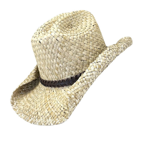 Rockmount Unisex Vented Crown Western Beige Raffia Straw Cowboy Hat