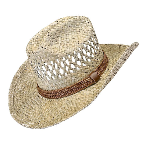 Rockmount Unisex 6in Crown Western Beige Raffia Straw Cowboy Hat