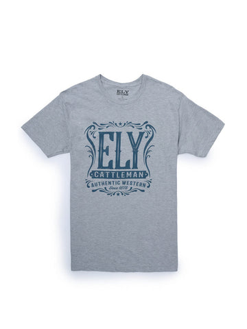 Ely and Walker Mens Authentic Western Heather Gray Poly/Cotton S/S T-Shirt