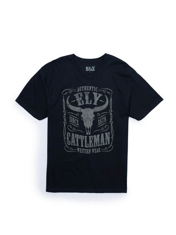 Ely and Walker Mens Cow Skull Black Cotton Blend S/S T-Shirt