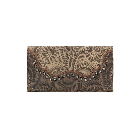 American West Womens Saddle Ridge Sand Leather Trifold Wallet