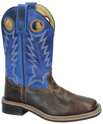 Smoky Mountain Youth Unisex Dusty Brown/Blue Leather Cowboy Boots 6D