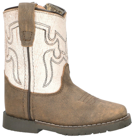 Smoky Mountain Toddler Unisex Autry Antique White/Brown Leather Cowboy Boots 3D