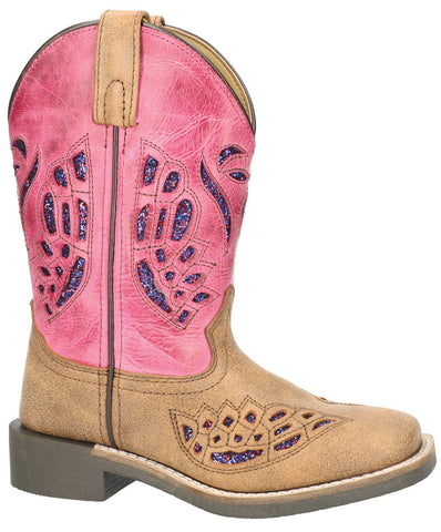 Smoky Mountain Children Girls Trixie Brown/Pink Leather Cowboy Boots