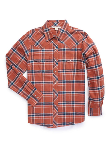 Ely and Walker Womens Western Flannel Plaid Rust 100% Cotton L/S Shirt