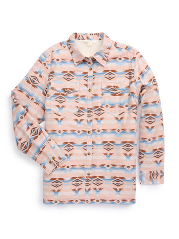 Ely and Walker Womens Aztec Flannel Shacket Pink/Blue Cotton Jacket